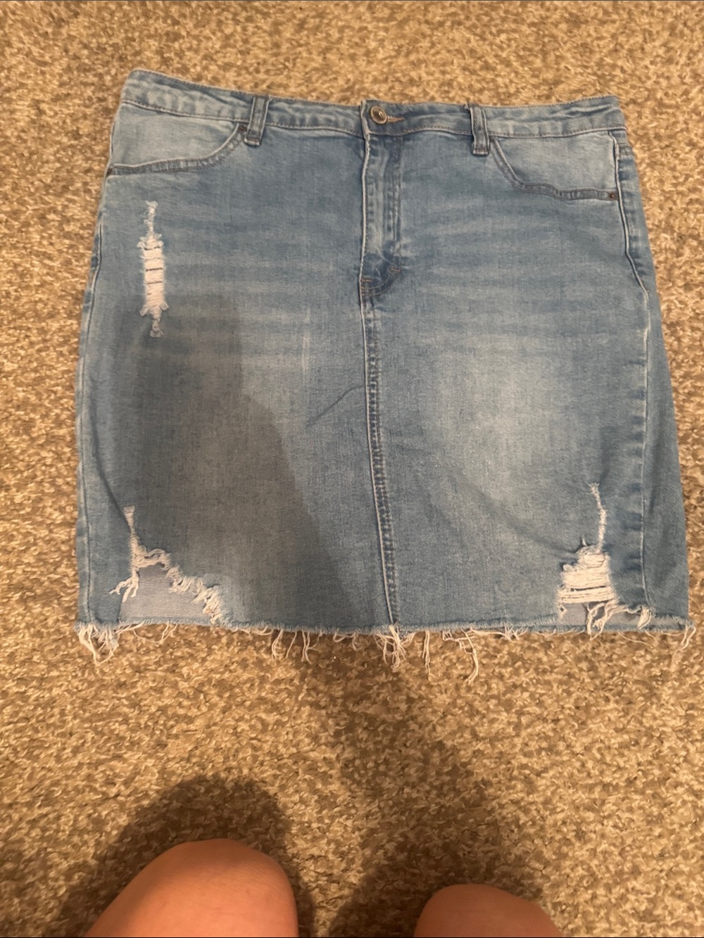 Wax Jean Light Blue Distressed Denim Mini Skirt